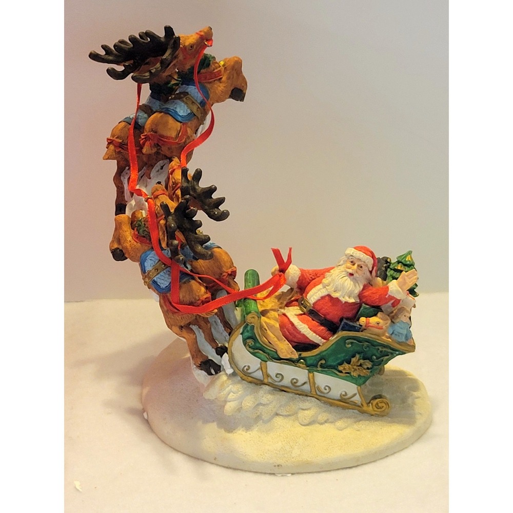Vtg Jaimy Santa In Sled Flying Reindeer Figurine Christmas Decor Collectible Red